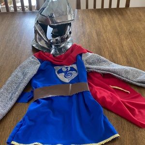 Size 4T knight costume included soft helmet with Velcro, removable face shield